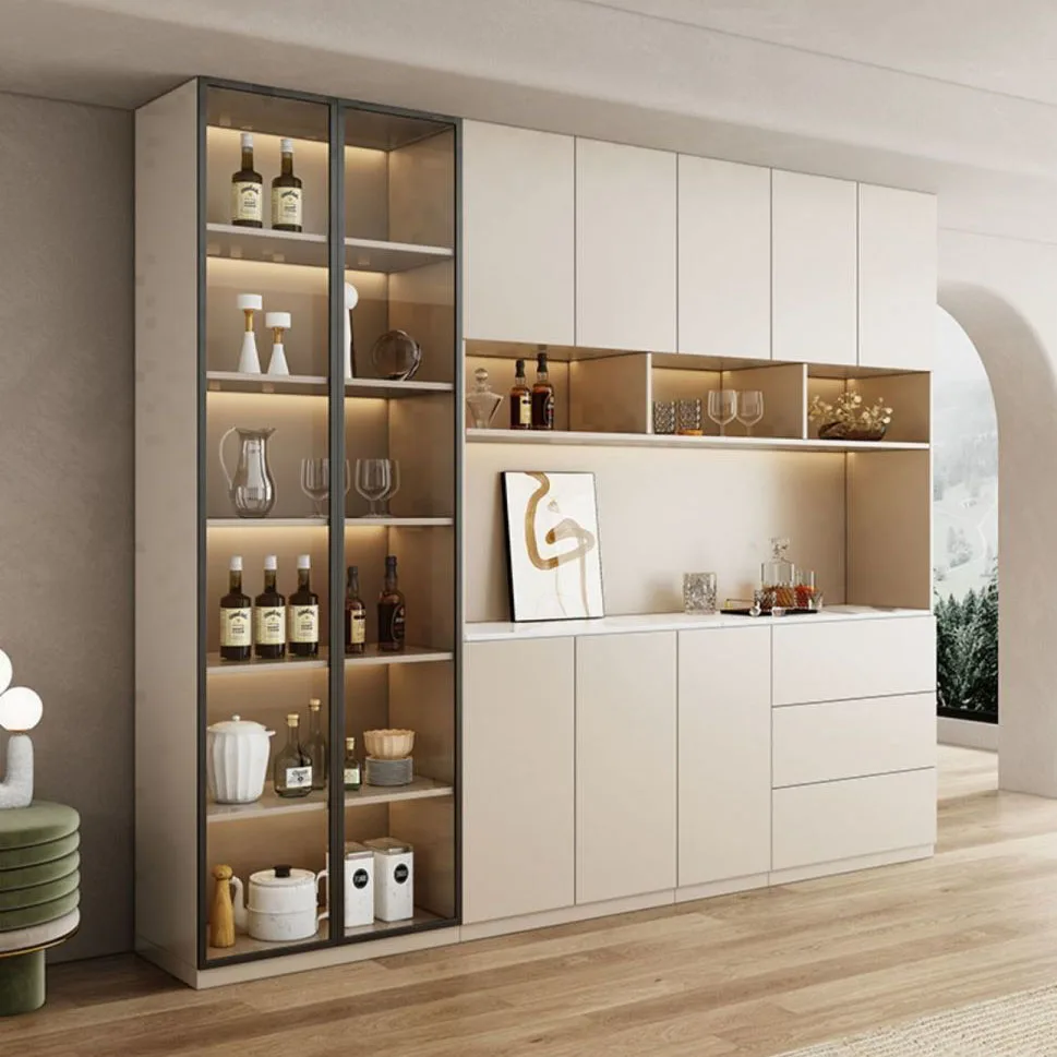 Entry Luxury Custom Modern Wooden Glass Door Wine Display Cabinet Metal Frame for Dinning Room