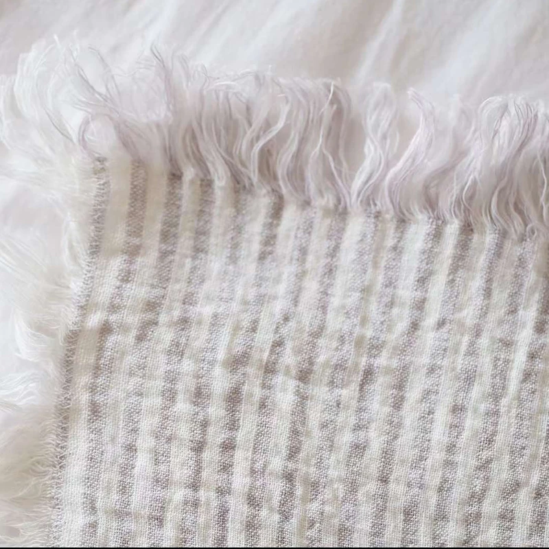 100% flax linen throw blanket pillow covers towel picnic waffle double side handmade fringed washed striped natural for baby bed