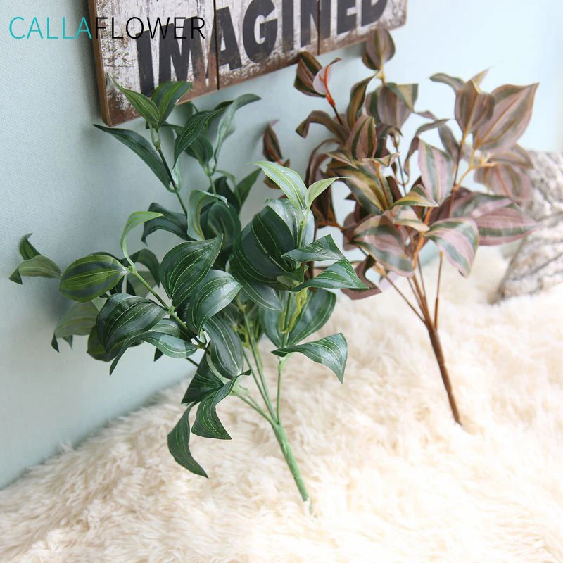 Plastic Silk Material Green Artificial Leaf Greenery Leaves Artificial Plants