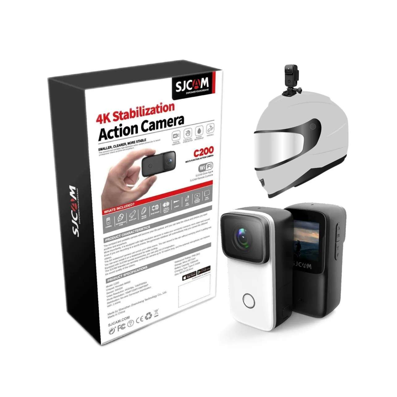 SJCAM C200 Action & Sports Camera 4K With Body Waterproof And EIS For Motorcycle Riding And Short Video Recording