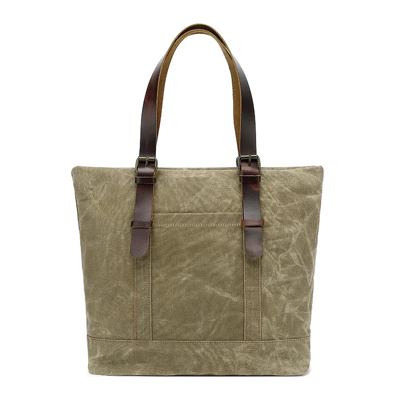 New Batik Canvas Neutral Crossbody Bag Large Capacity Handbag Retro Top Leather Double Handbag