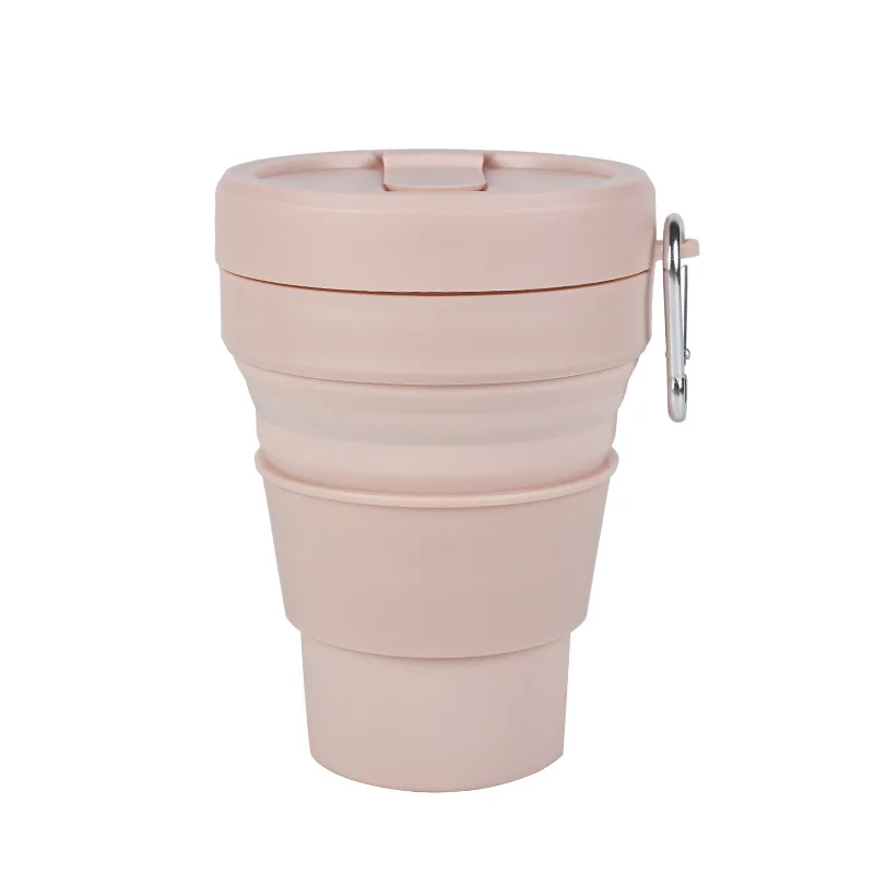 16oz 473ml BPA free Food grade Travel Camping Mugs Foldable Folding Silicone Reusable Collapsible Coffee Cup With Hook
