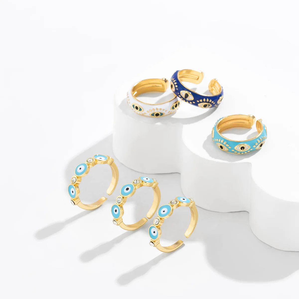 Fashion jewelry light luxury adjustable mysterious devil eye amulet enamel open ring for girls women ladies