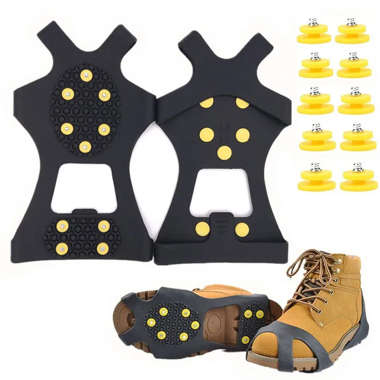 Men rubber safety grip ice crampons 10 studs climbing snow spike for shoes