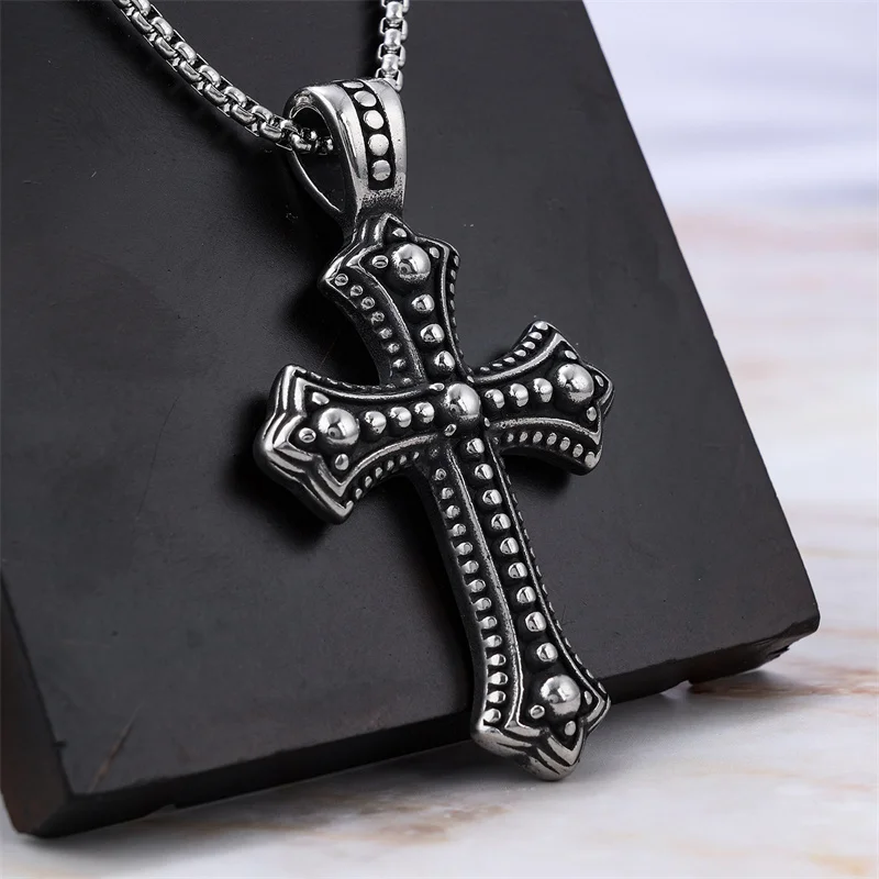 2024 New Arrival Stainless Steel Chain Necklace Alloy Cross Pendant Necklaces Vintage Necklace for Men