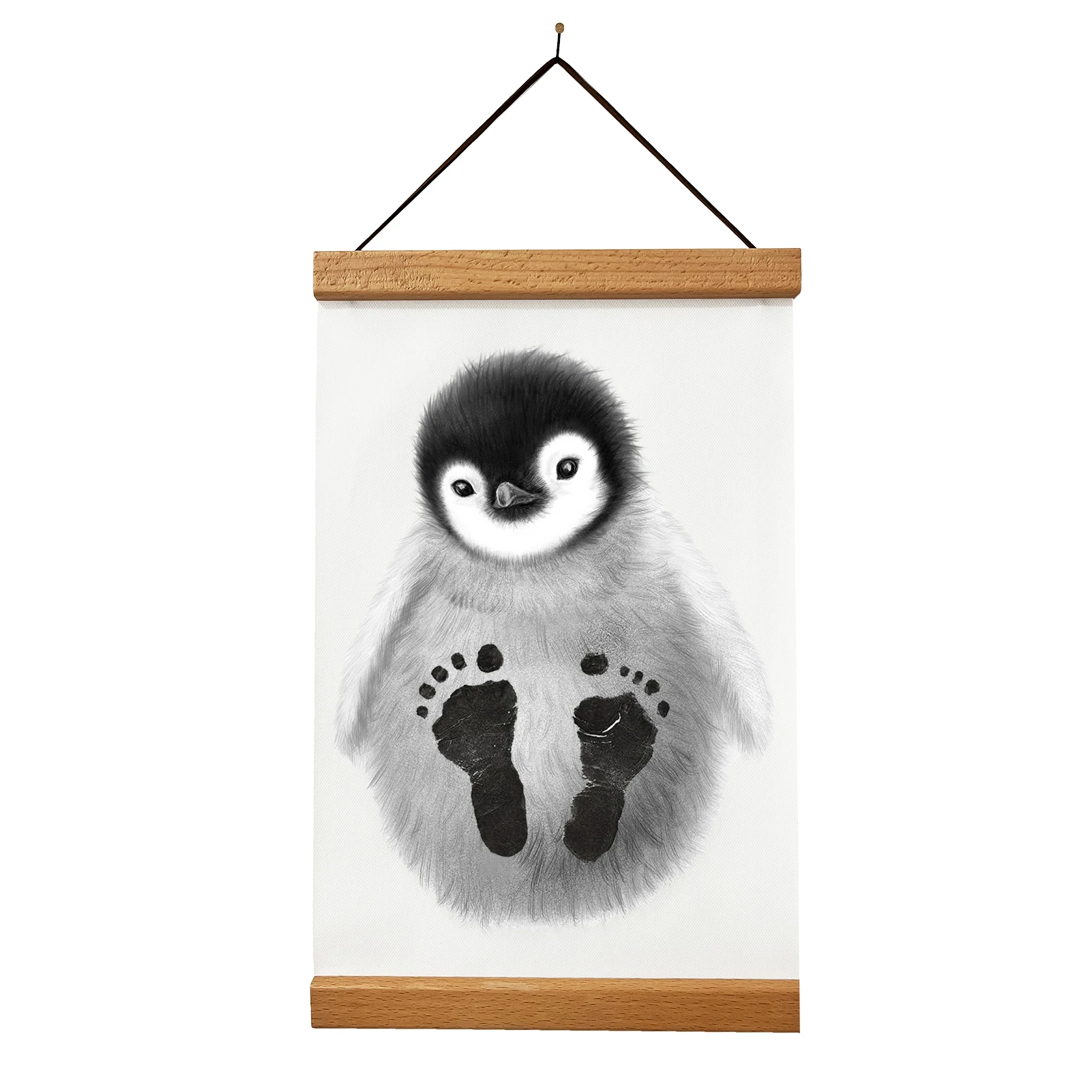 Penguin Baby hand and footprint kit Baby with canvas Magnetic wood frame with ink pad Animal Baby Footprint Kit