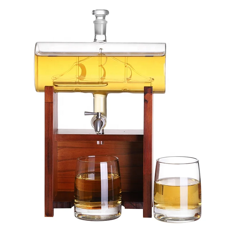 Hot Sale Hand Made Borosilicate Glass Bourbon Wine Barrel Liquor Decanter Whiskey Set for Alcohol with Glasses Box