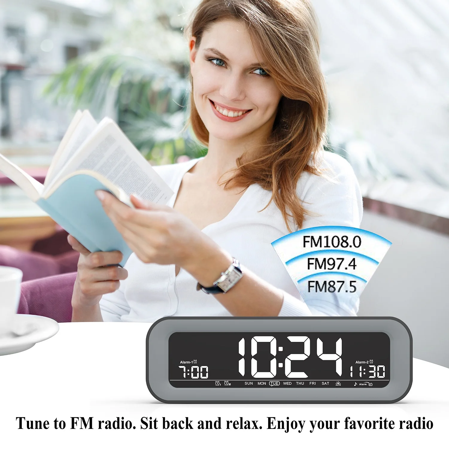  ЖК-экран 7 8 дюйма. FM-радио с таймером сна. Двойная Настройка будильника два USB-порта для зарядки регулируемый