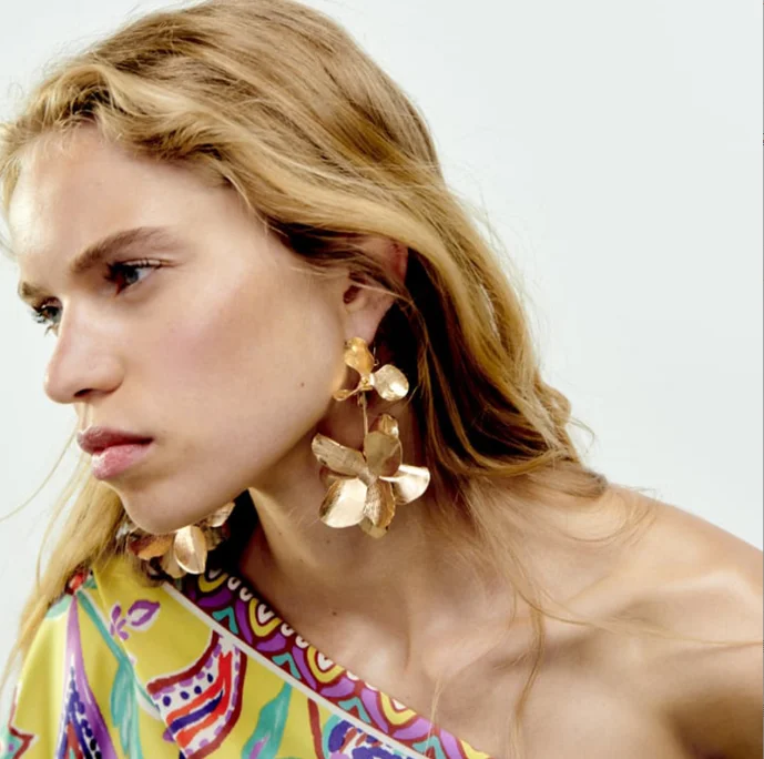 Fashion Bohemian Metal Flower Earrings Vintage Exaggerated Alloy Flower Leaf Earrings Jewelry Accessories