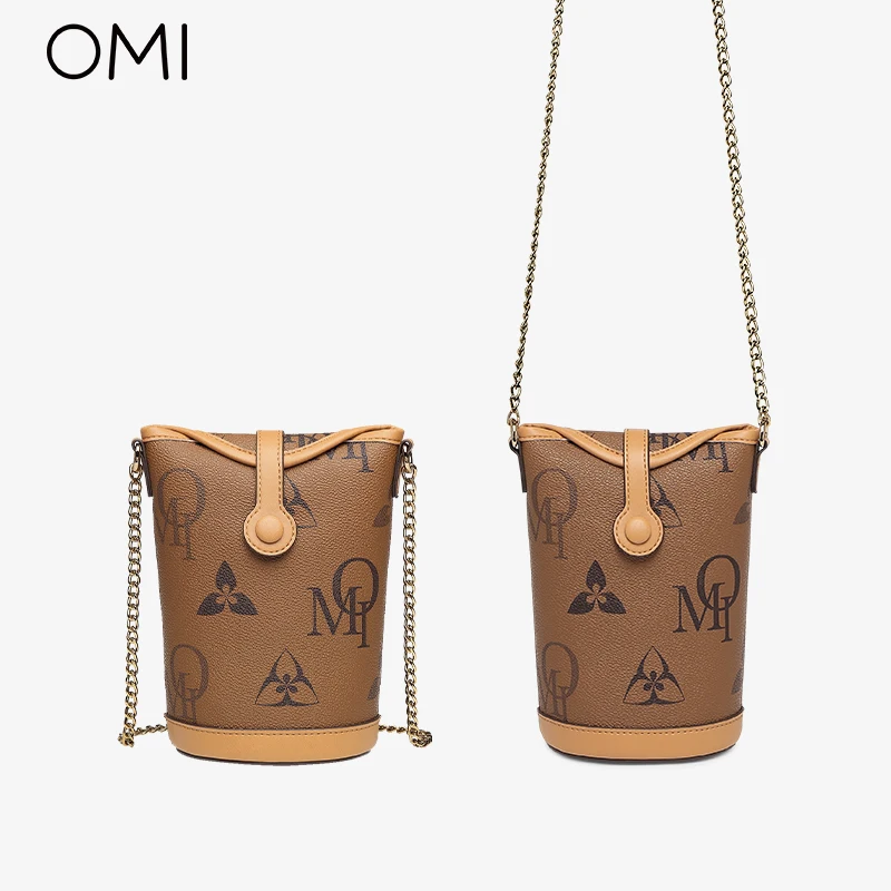 New Korean style portable retro cylindrical shoulder bag mini bucket hand bags private label leather bucket bag