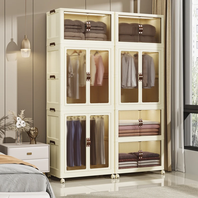 Foldable container with Lids and Doors Stackable Plastic Storage Cabinet Folding Box Closet Organizer Collapsible Bins