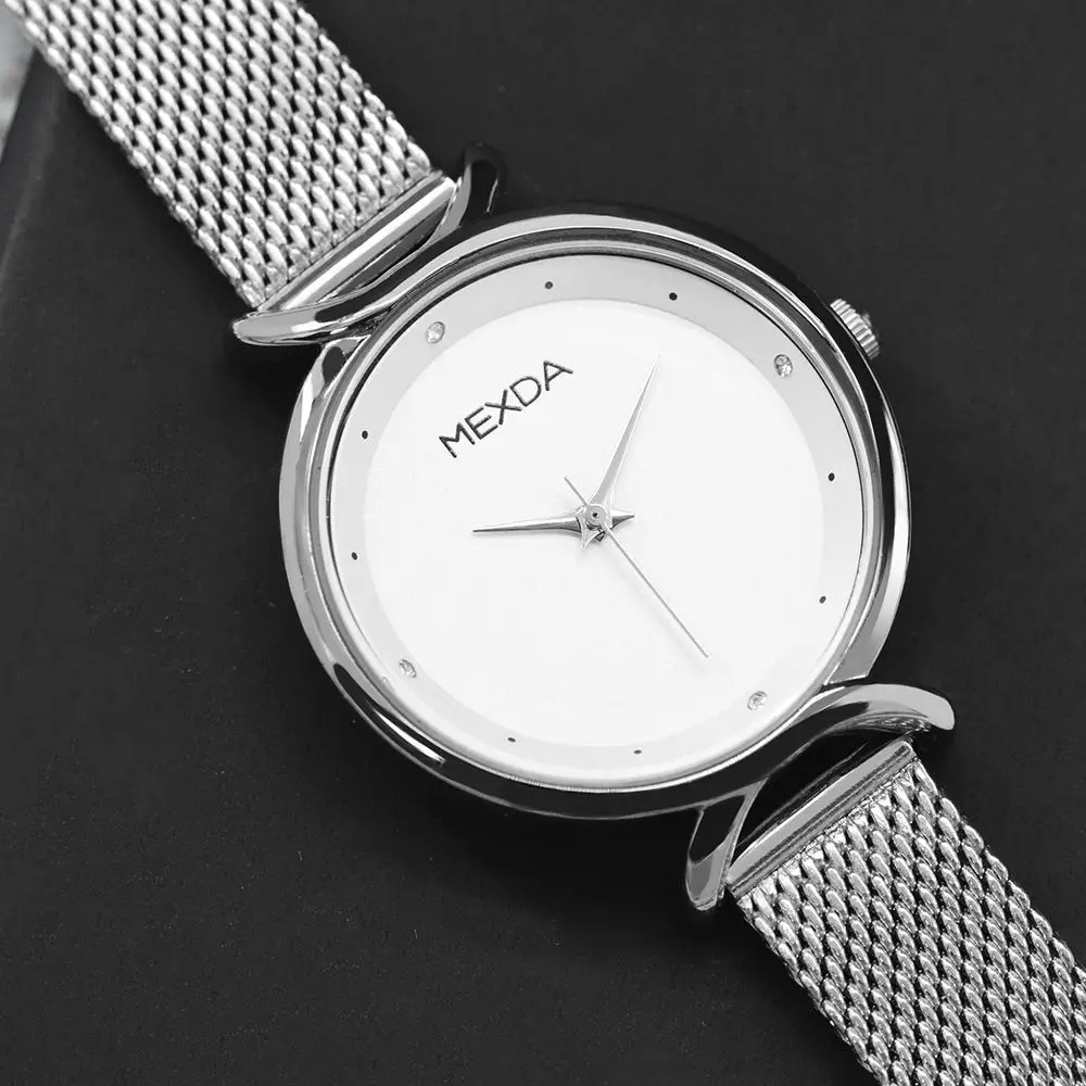 mexda brand custom logo stainless steel rose gold case leather band sky star dial vintage lady modern design diamond watch