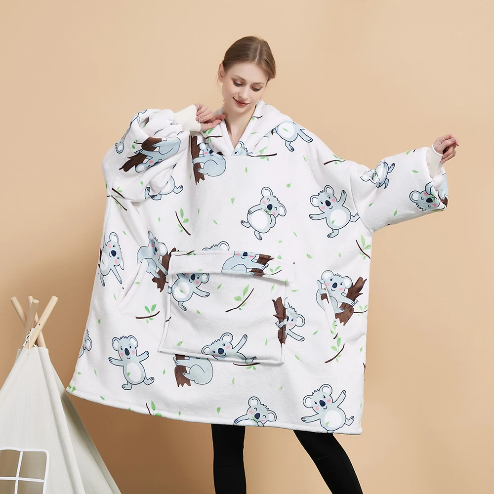 Super Wearable Sweatshirt Sherpa Oversized Fluffy Plush Breathable Comfortable Hoodie Blanket