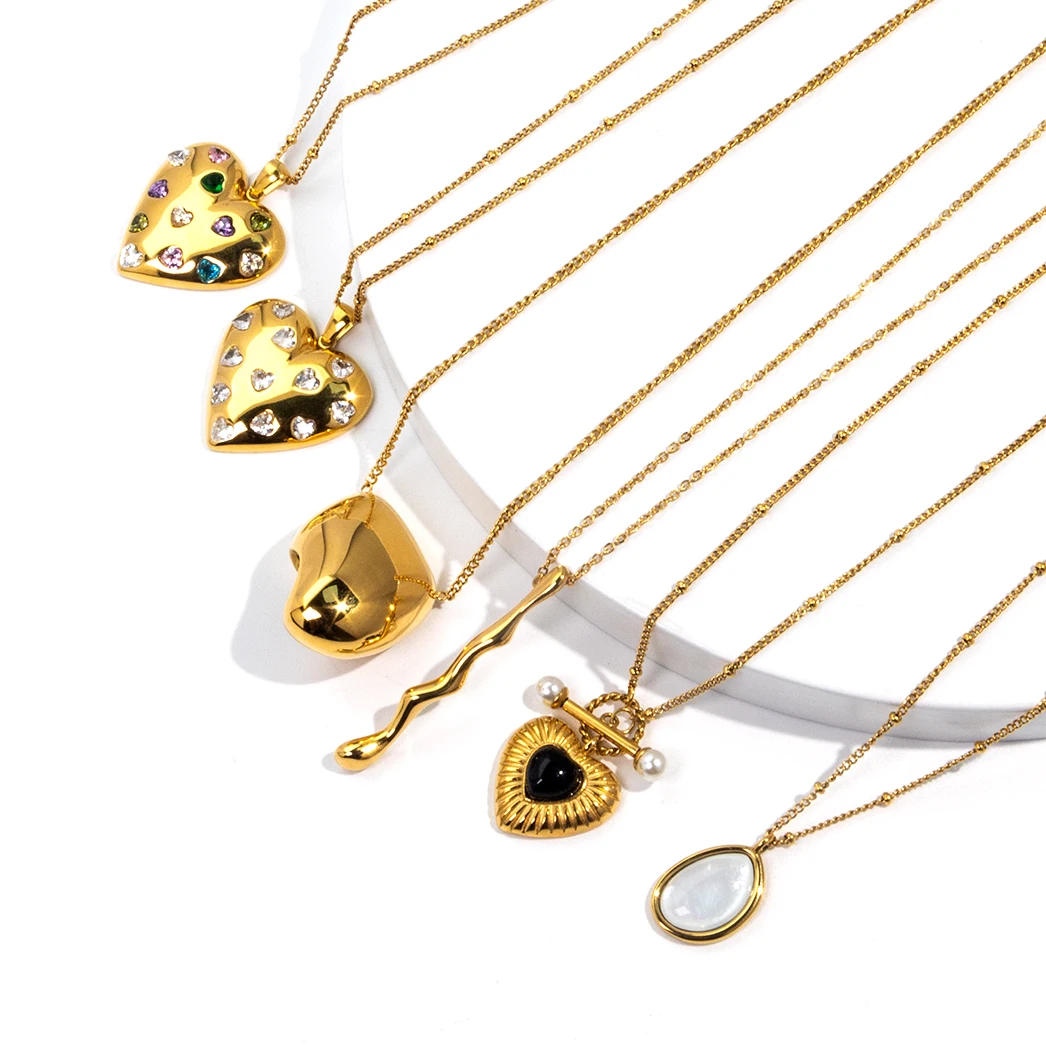 Ювелирные изделия из нержавеющей стали цветное цирконистое ожерелье в форме сердца 18 карат позолоченное не запятнатое итальянское необычное полое