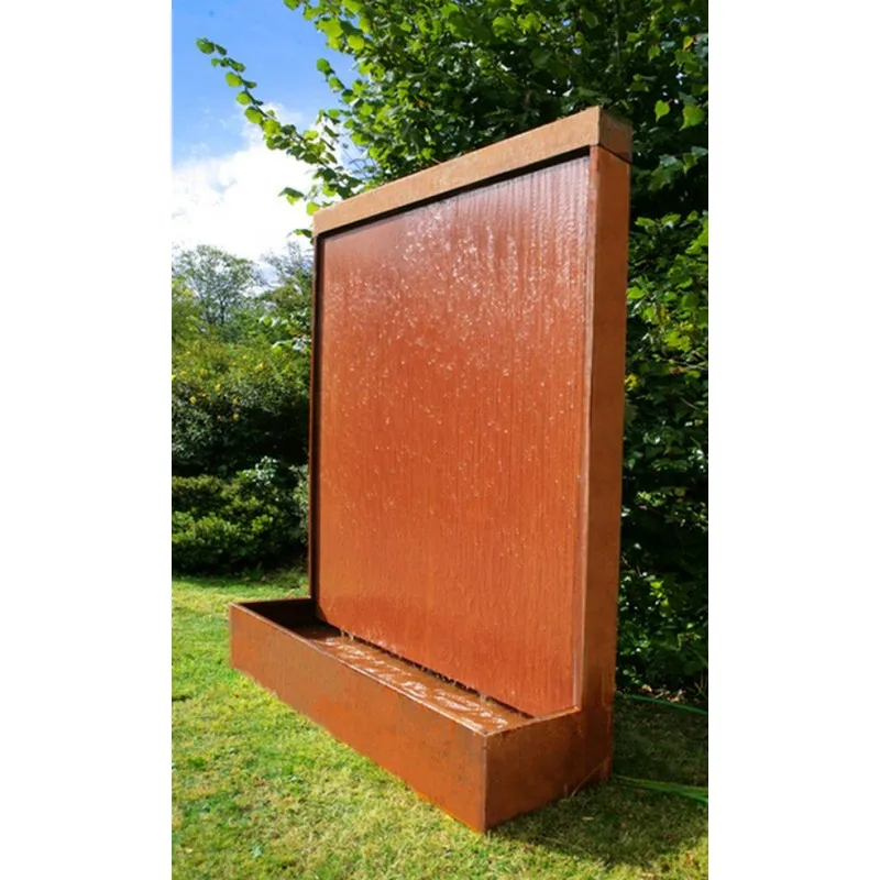 metal wall of water fountain with light steel trough water feature corten steel rain curtain water feature