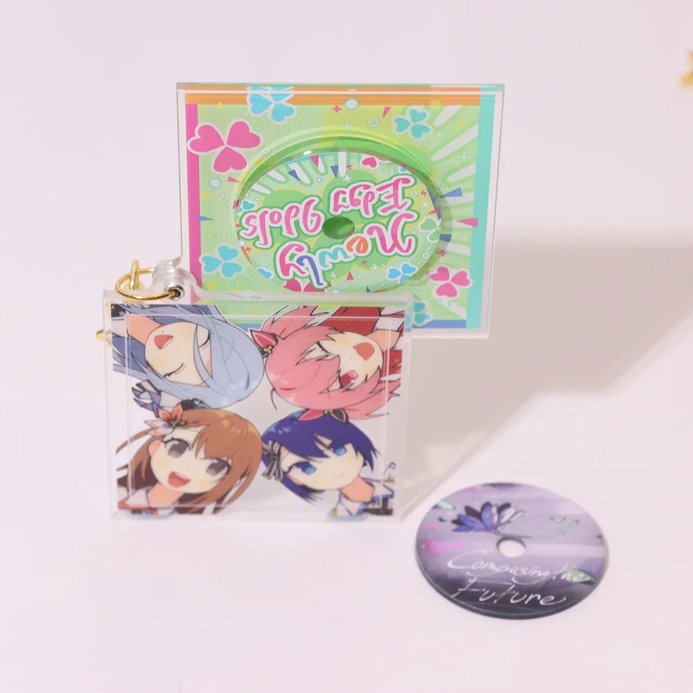 Daqido Hot Sale Custom Acrylic CD Charm With Rivet Accessory Printed Rainbow Acrylic CD Keychain