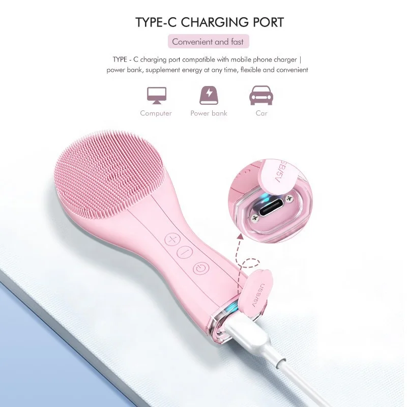 Electric Facial Cleanser USB Rechargeable Silicone Face Washing Brush Double Sided IPX7 Waterproof Facial Cleansing Brush