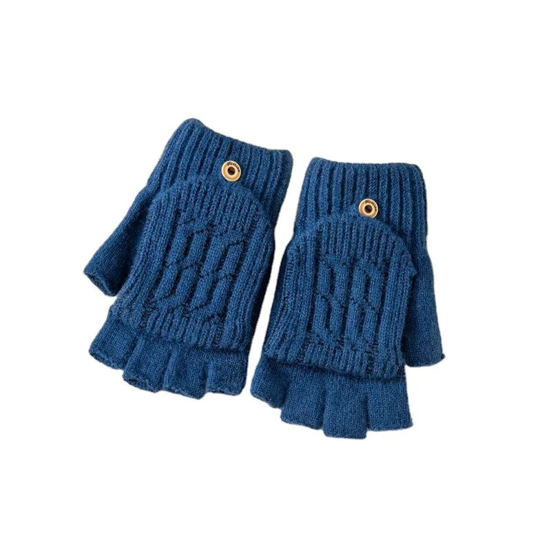 Five Finger Winter Gloves for Men and Women Acrylic Winter Knitted Warm Half Finger Flip Top Five Finger Girls Gloves