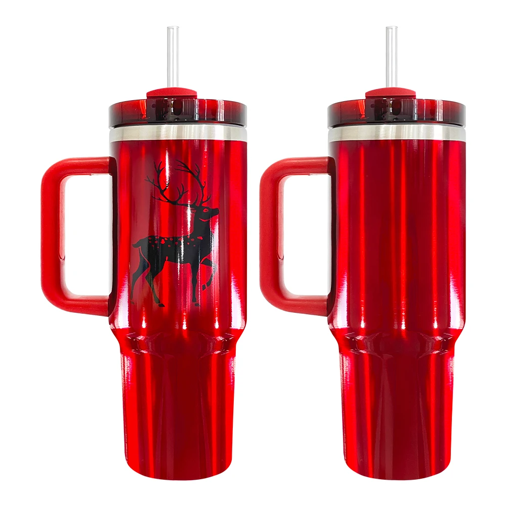 USA warehouse Christmas red green sublimation 40oz tumbler with handle lid and straw for White Sublimation Transfer