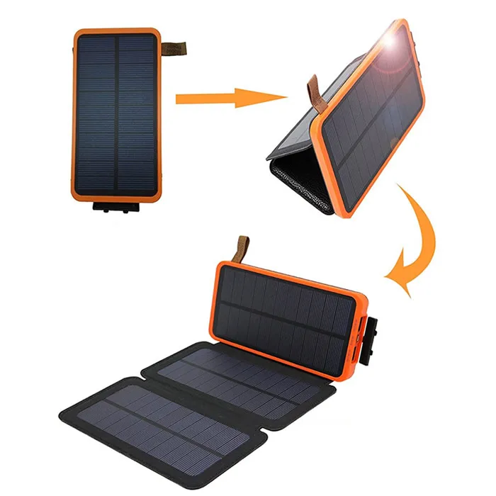 Factory wholesale universal 10000mah foldable solar power bank charger with solar panels without battery