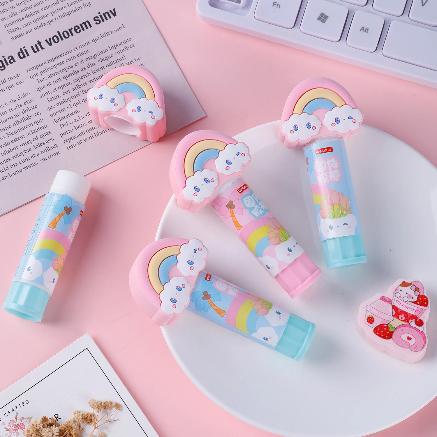 Wholesale rainbow shaped solid glue stick factory sale weibo stationery for school office usage