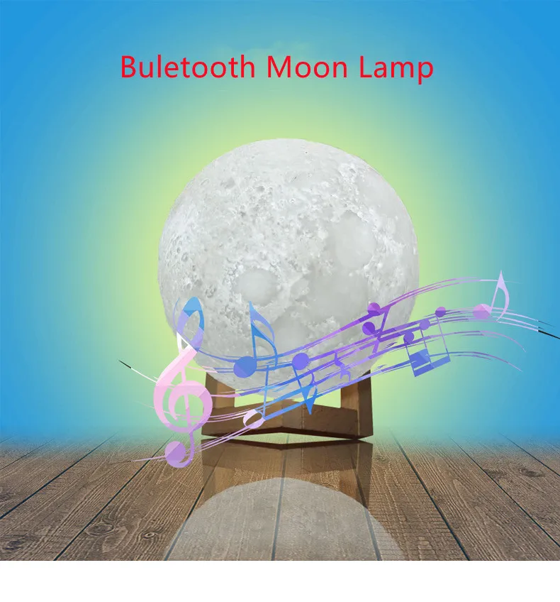 Factory Wireless Touch 3D Moon Lamp LED Night Light Remote Control BT MP3 Music Player