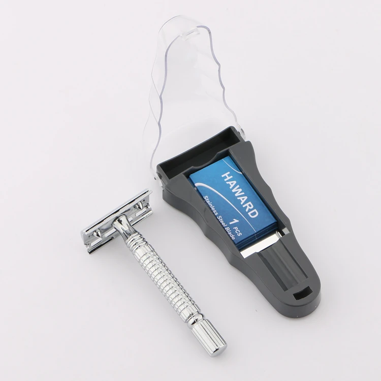 D650 Silver color double edge blade razor with box with 5 blades  read to ship hair removal safety razor