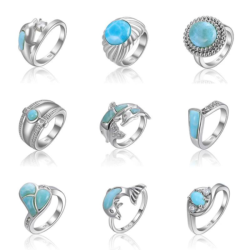 XYOP 925 Sterling Silver Jewelry Charming And Flawless Style Larimar Rings Customized Wholesale Gift For Women