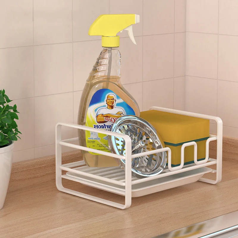 Multi-functional Carbon Steel Kitchen Sink Shelf Soap Sponge Drain Rack Towel Hanging Holder