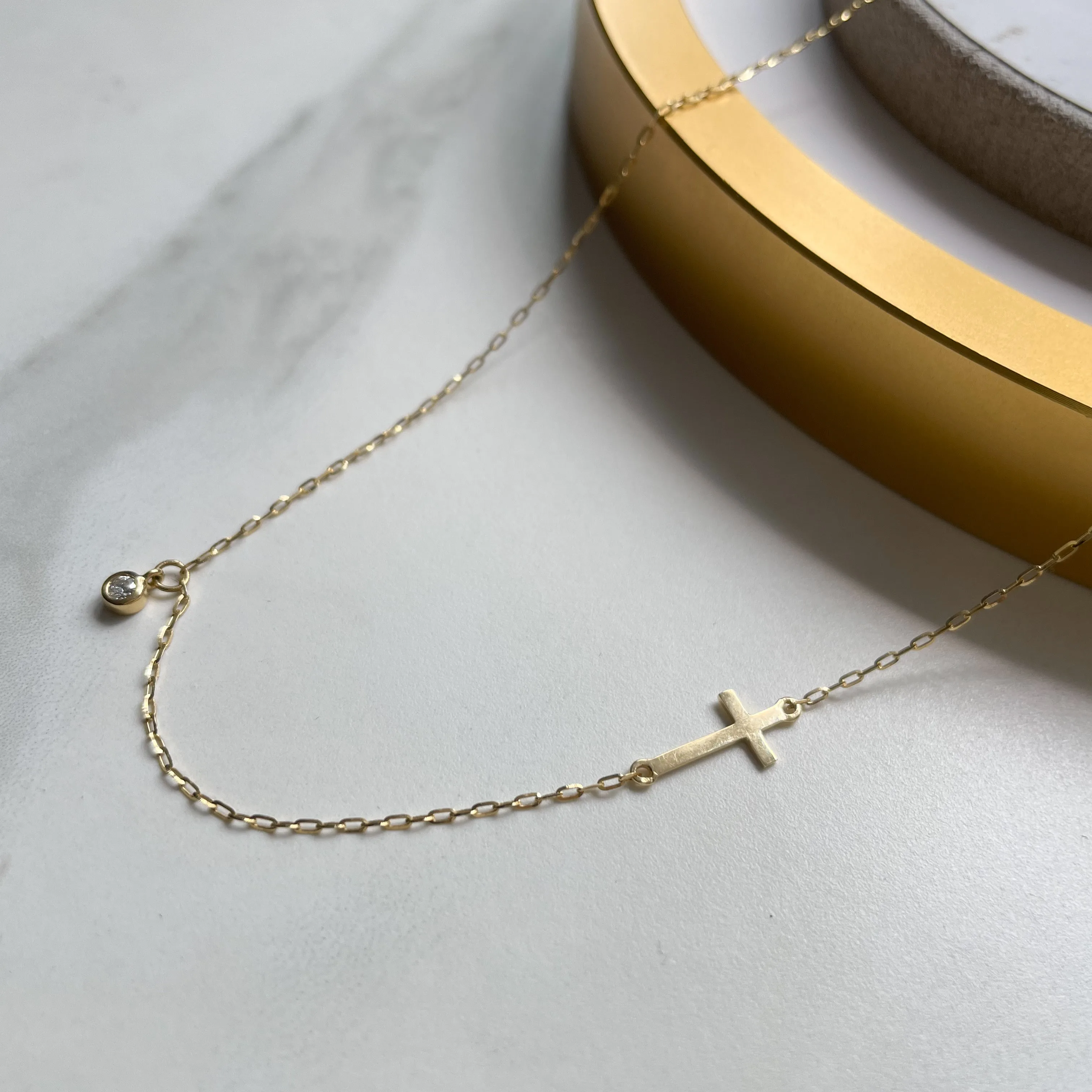 2021 Most Popular Solid 18k Gold Rolo Chain Layered Choke Real Diamond Cross Necklace with adjustable chain custom necklace