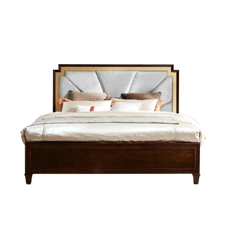 European and American Style Light Luxury Solid Wood Leather Bed 1.8m Master Bedroom Furniture 1.8M Soft Bag Double Beds
