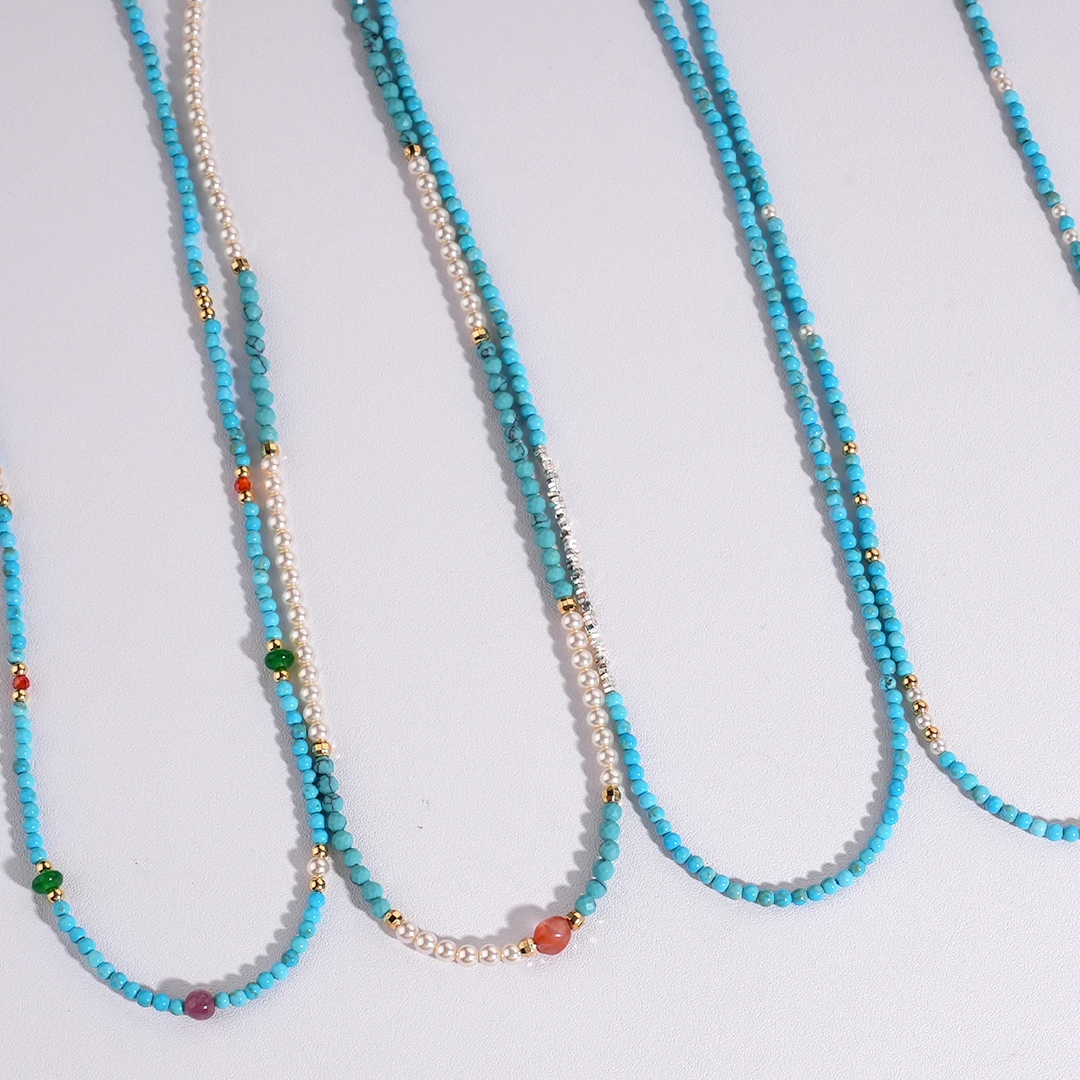 Multi Color Natural Stone Beads Pearl Accessories Pendant Turquoise Beaded Necklaces Jewelry For Women