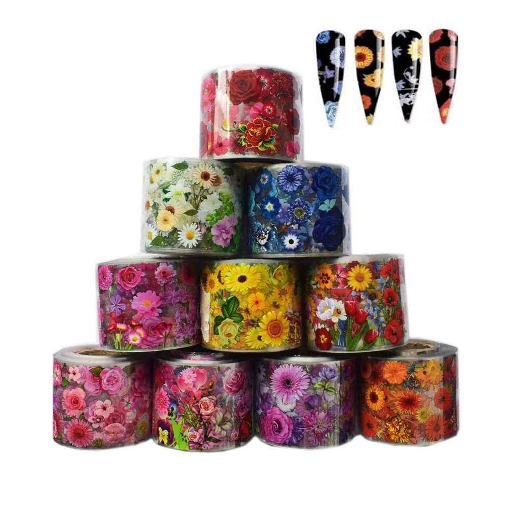 10Roll Chrysanthemum Flower Brand Designer Logo Foil Nail Art Decoration Hot Transfer Nail Foil