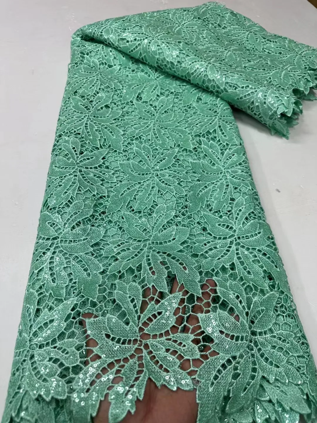 High quality cord lace sequins water soluble white guipure lace chemical