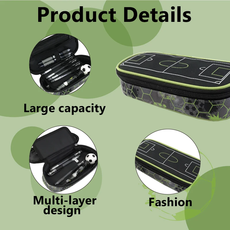 New Football Series Funny Pencil Case Fabric Large Capacity Soccer Field Zipper Pencil Pouch Kids Pen Bag for Boys