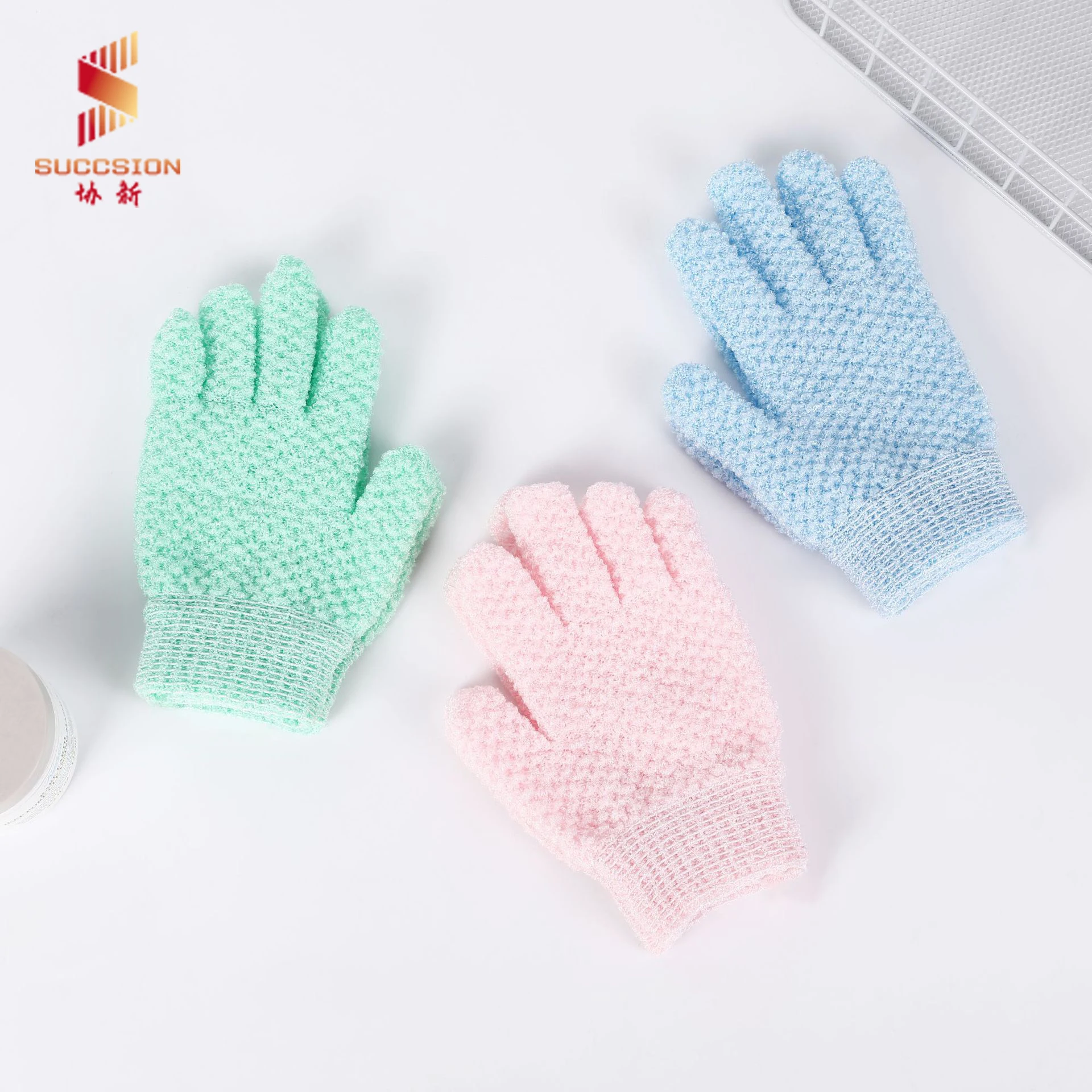 Blue Green White Pink Black Nylon Body Scrub Shower Gloves Spa Massage Bath Gloves Exfoliating Gloves