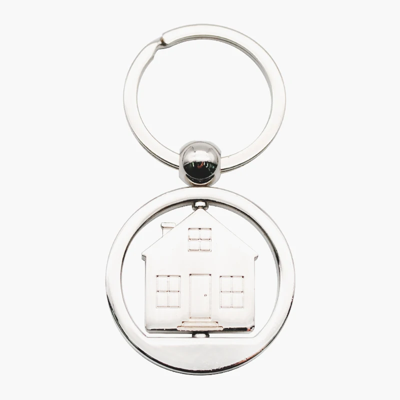 Wholesale Blank Metal 360 Rotatable Double Faces Custom logo House Keychain for Real Estate Company Gifts