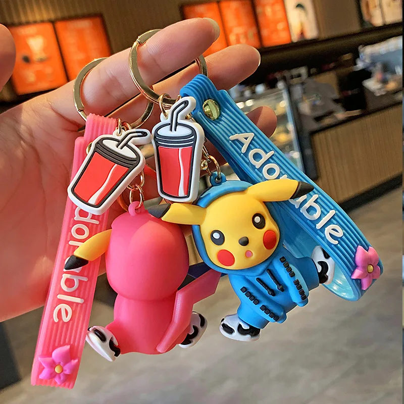 High quality silicone 3D Cute anime key chains Pikachu Japan KeyRing llaveros
