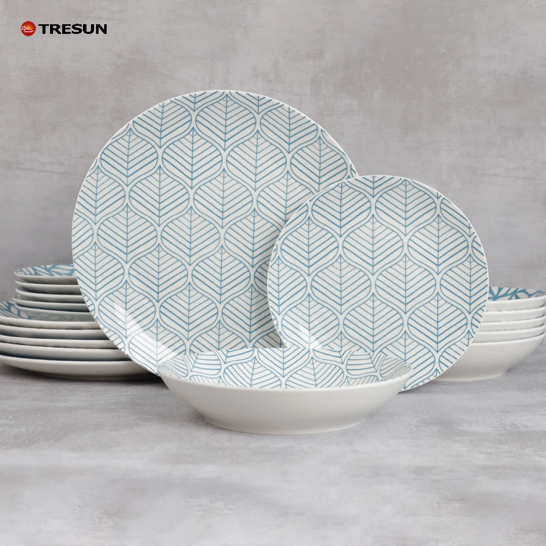 factory price modern nordic western blue ceramic gift box 18 piece pcs porcelain dinnerware dinner set service for 6 people