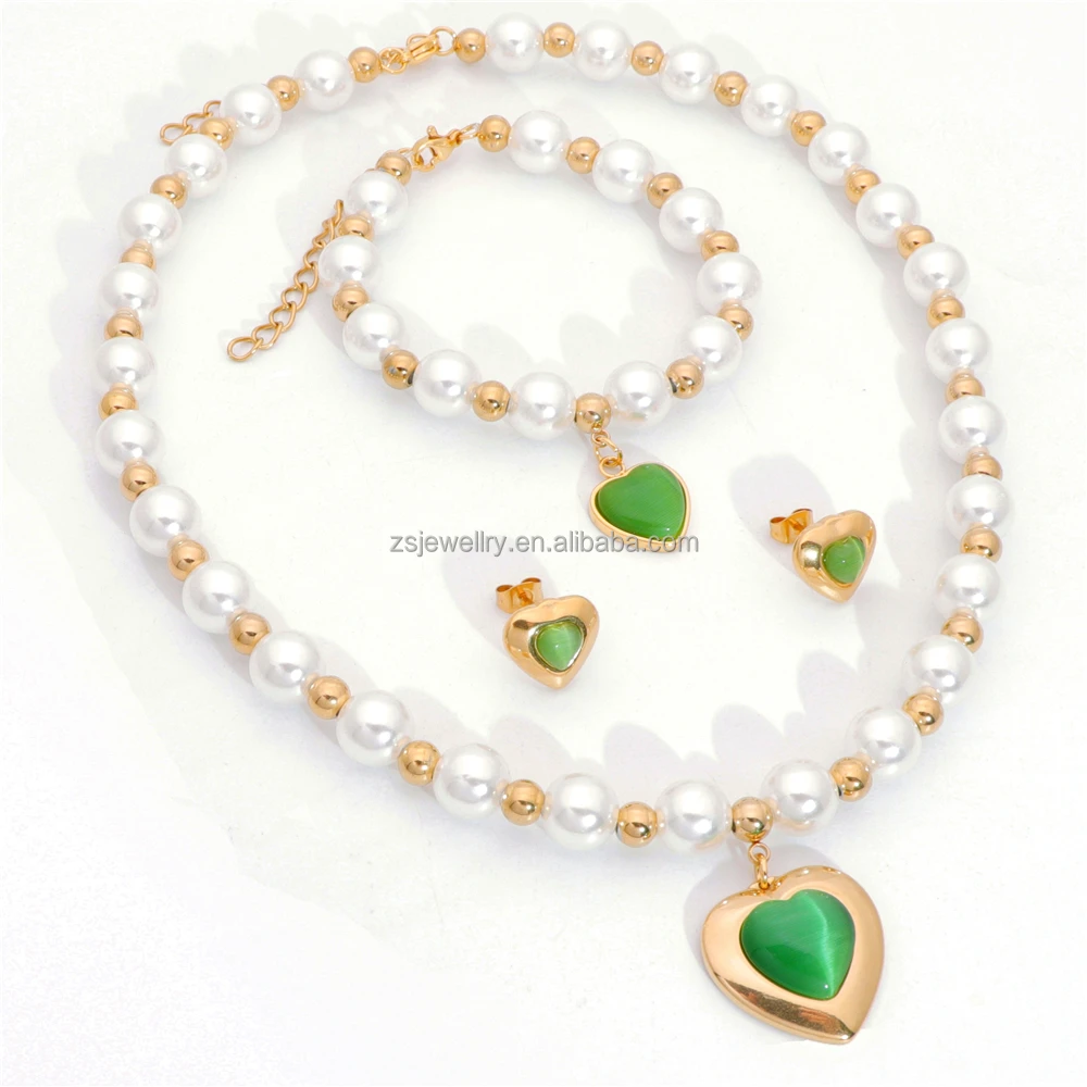 Stainless Steel Women Pearl Stone Brand Gold Plated 18K Custom Watch Zirconia Dubai Indian Jewelry Set