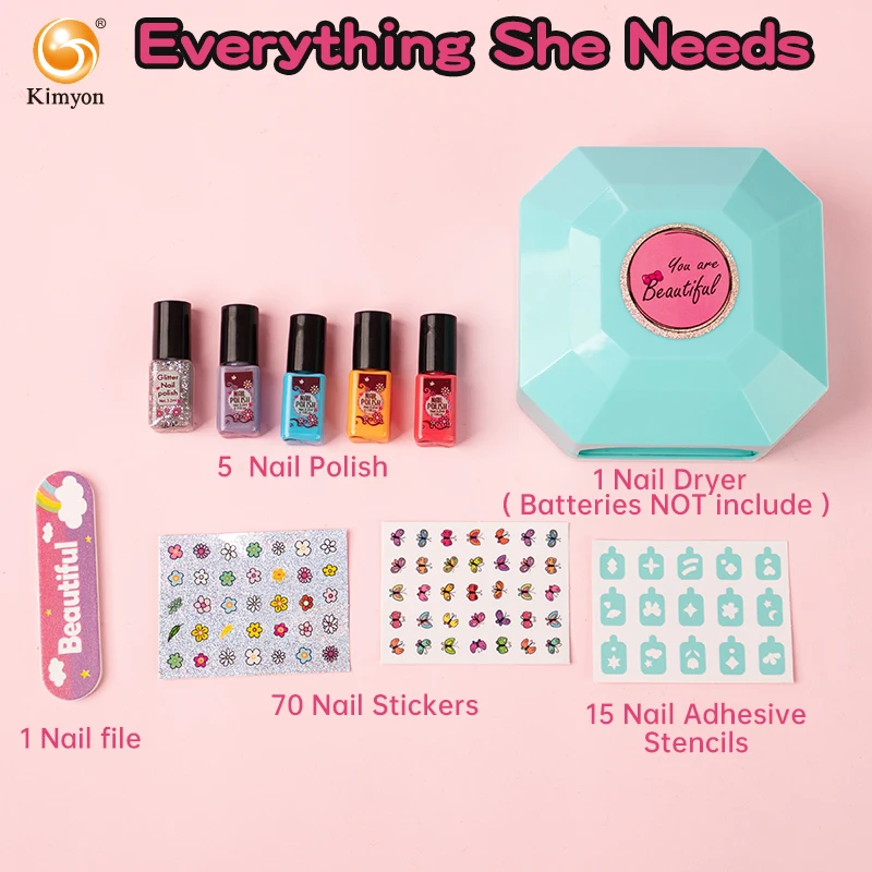 Kimyon S&Li Kids Nail Polish Set For Kids Dryer Makeup Kit Nail Art Salon Set for Girls Children SPA Manicures Cosmetics Gifts