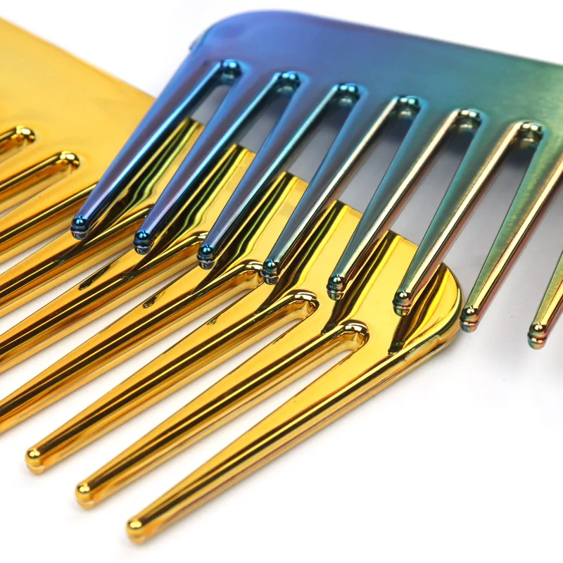 Hair Styling Wide Tooth Comb Electroplating Gold Plastic Anti-static Men Hairstyle Detangling Comb Oil Head Comb For Barber Shop