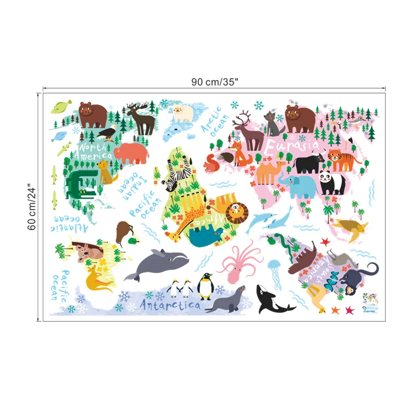 cartoon animals world map wall stickers for kids rooms office home decor pvc wall decals diy mural art posters decorations