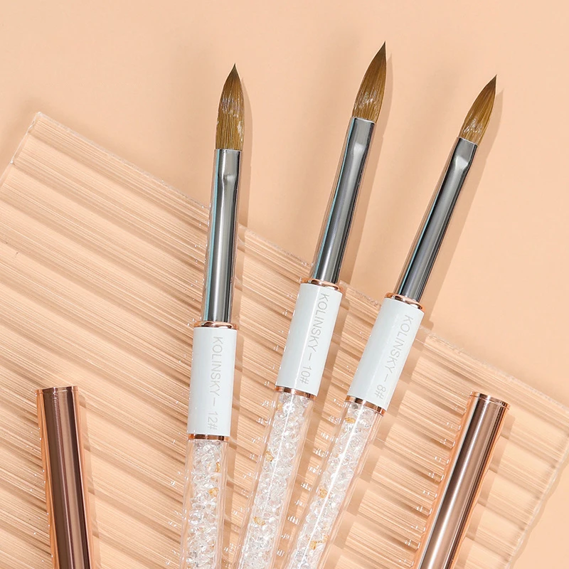 New Style 100% Pure Germany Kolinsky Acrylic Brushes Rainbow Crystal Handle Kolinsky Acrylic Nail Brush 8 10 12 14 16