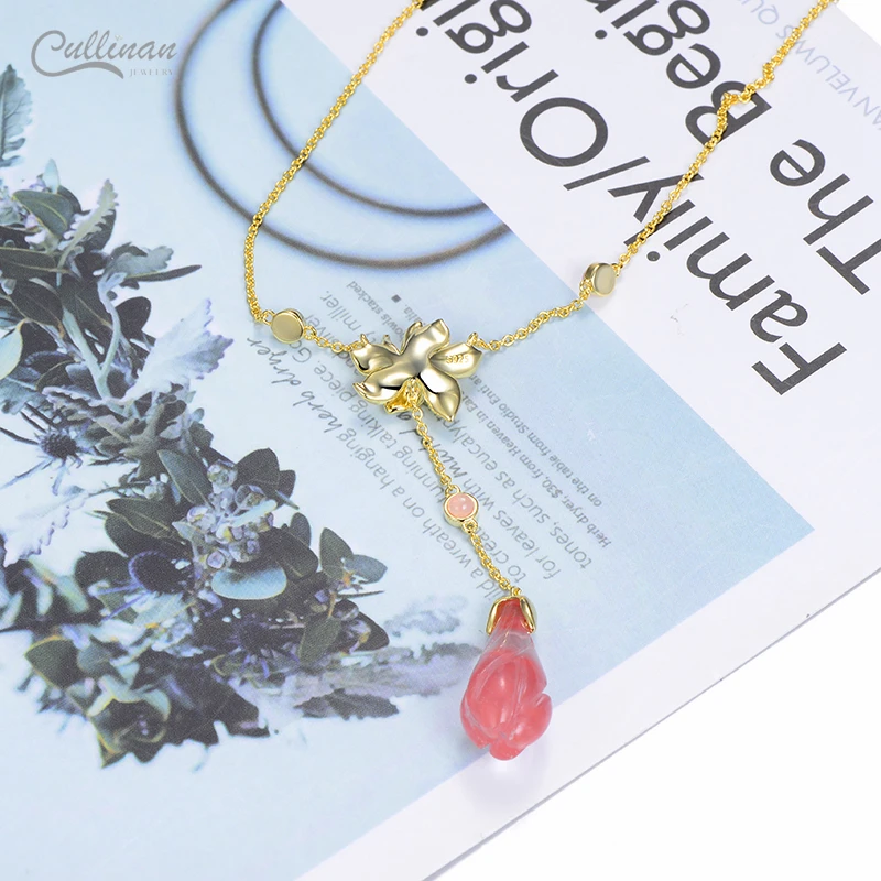  High Quality Colored Necklace China Fashion Women Jewelry Trendy 18k Gold Flower Pendants Real