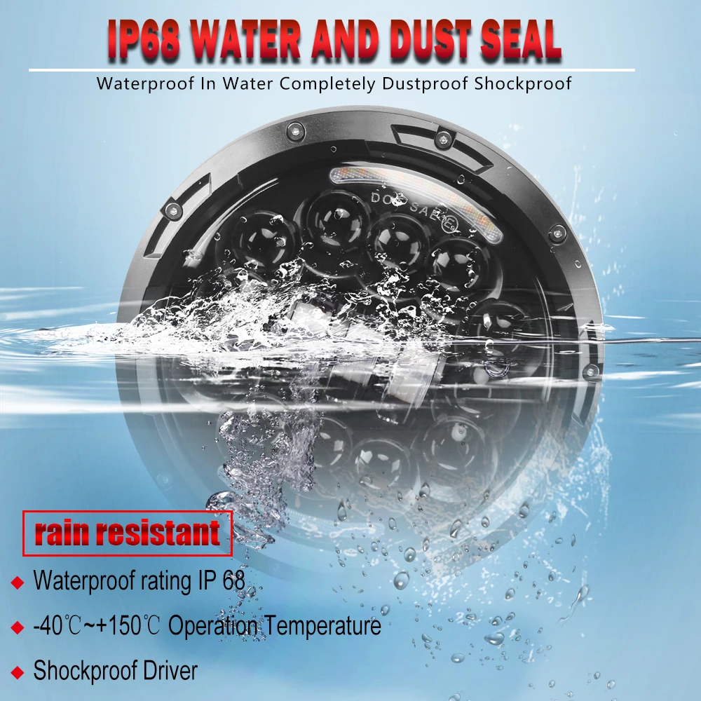 
Dot Approved Daymaker 50W 30W Turn Amber Hi Lo Halo Ring 12v 24v Round DRL H4 Angle Eye 7