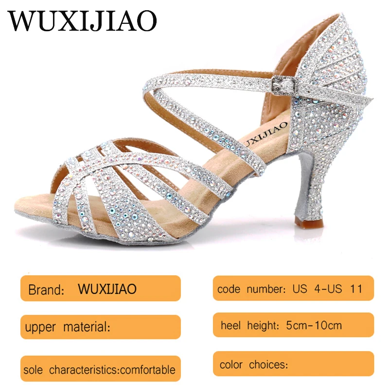 Classic Silver Sparkle Diamond Wedding Shoes English Pattern Dance Shoes Latin Dance Sasha Tango Dance Shoes KS-051