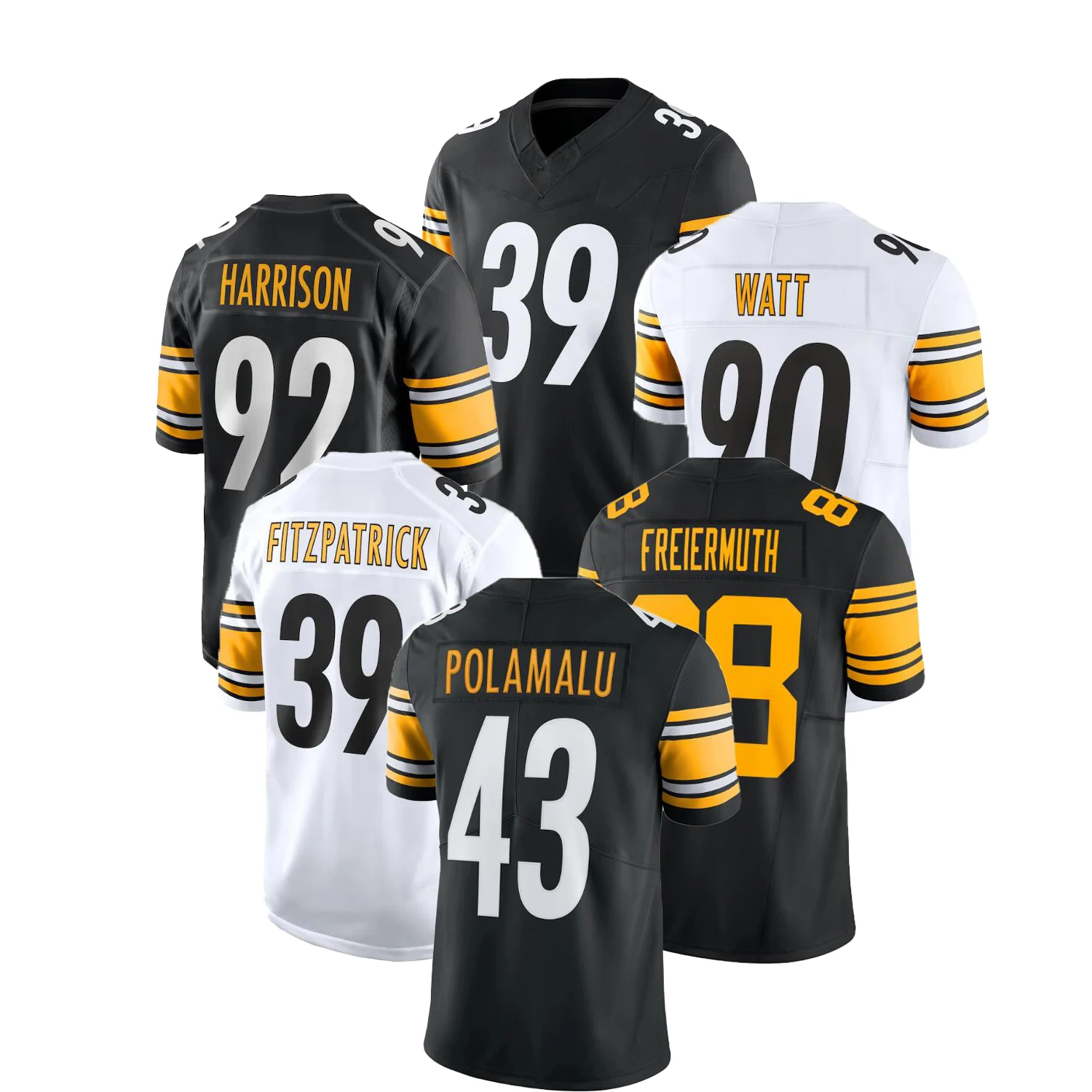 Stitched American Football Jerseys Pittsburgh 39 Fitzpatrick 43 Polamalu 86 Ward 88 Freiermuth 90 Watt 92 Harrison
