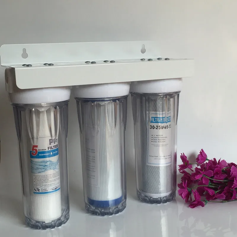 Transparent 10 inch 3 Stage Counter Top Wall Mounting Under sink Water Filter With Purification Cartridge