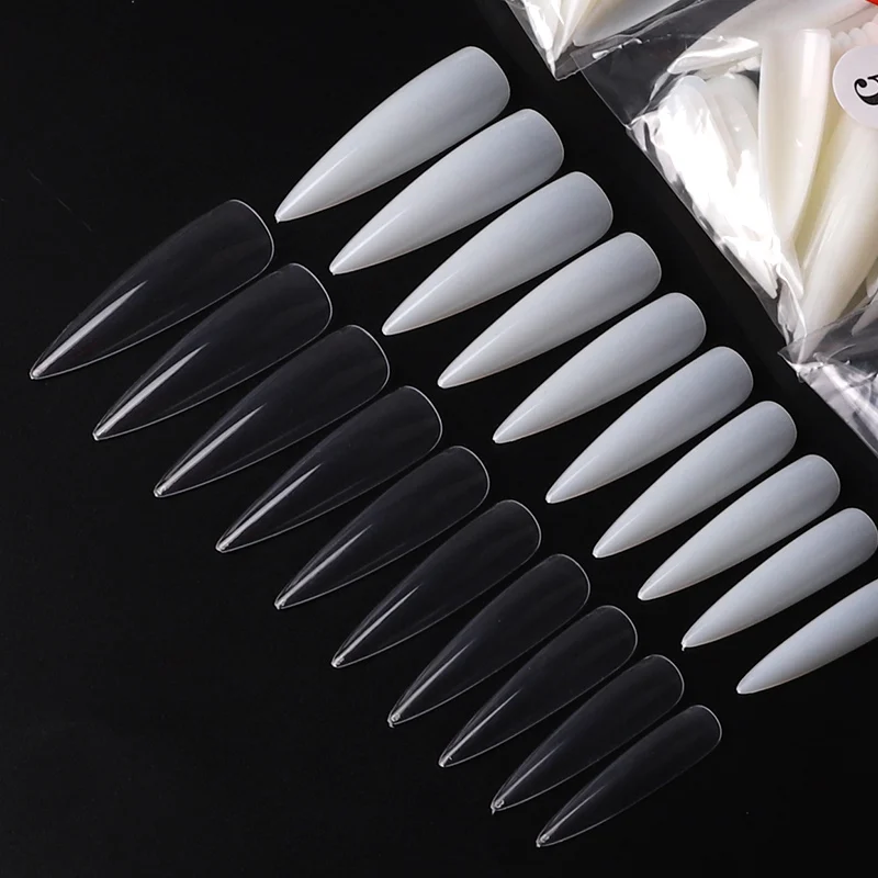 500pcs Nail Tips ABS Transparent Natural Color Sharp Half Cover Long Pointed False Nails Woman Fingernails manicure Tips